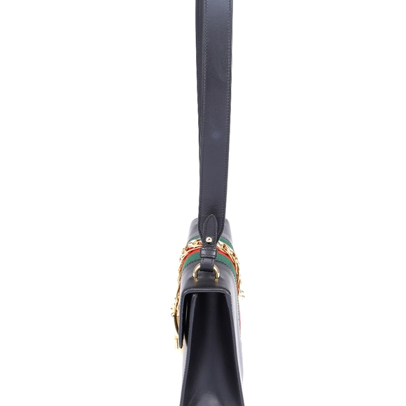 Gucci Black Leather Mini Web Chain Sylvie Top Handle Bag - Picture 11 of 16